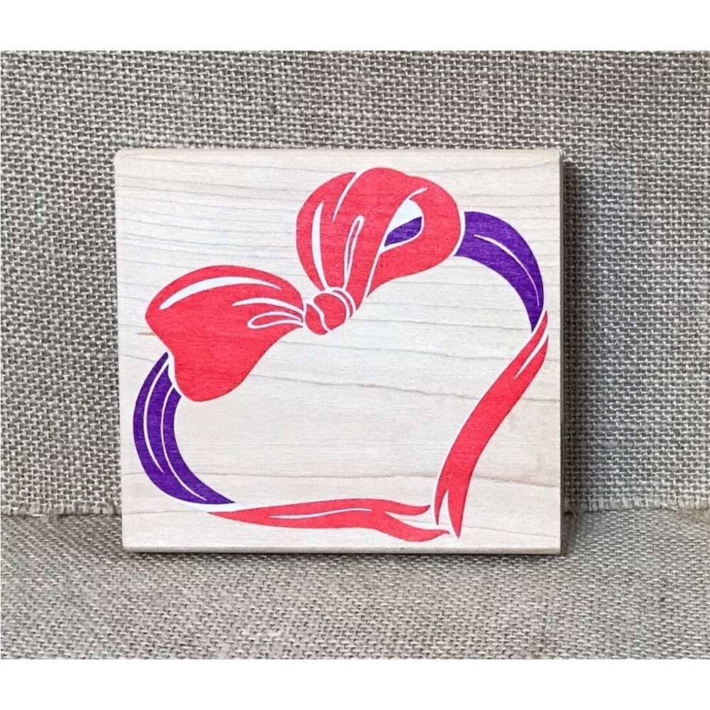 Vintage Ribbon Heart Frame Wood Mounted Rubber Stamp Romance Card Making Crafts